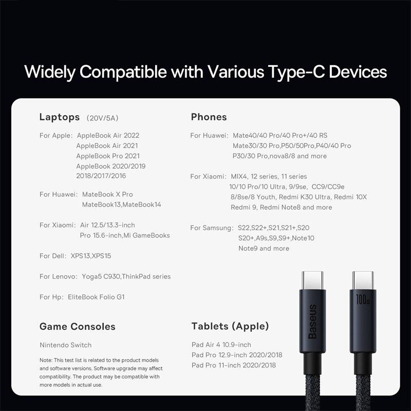 Кабель Baseus USB C на Type C 100 Вт для 15 Plus Pro Max, кабель для быстрой зарядки PD, кабель для передачи данных для Macbook Samsung