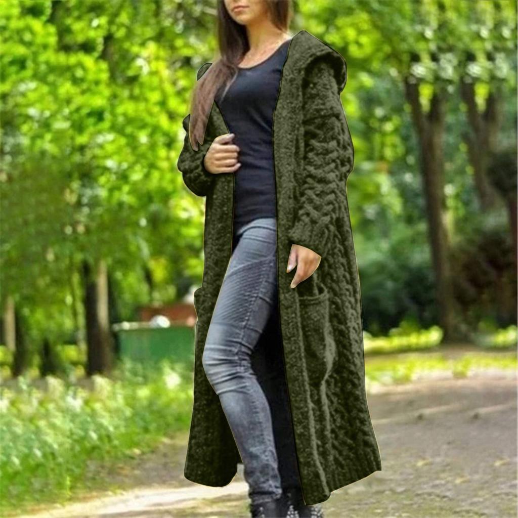 Women's Cardigan Solid Color Hooded Long Personality Sweater Jacket