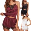2Pcs Sexy Pajama Set Women Sexy Lace Patchwork Satin Silk Spaghetti Strap Top Shorts Pajama Women Sleepwear Pijamas