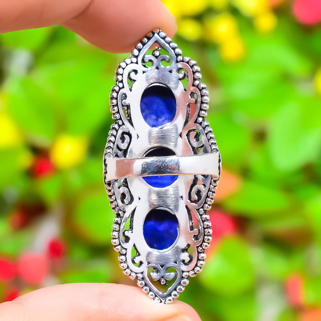 Natural Lapis Lazuli Gemstone Handmade 925 Sterling Silver Ring Size 5.5 C6z80