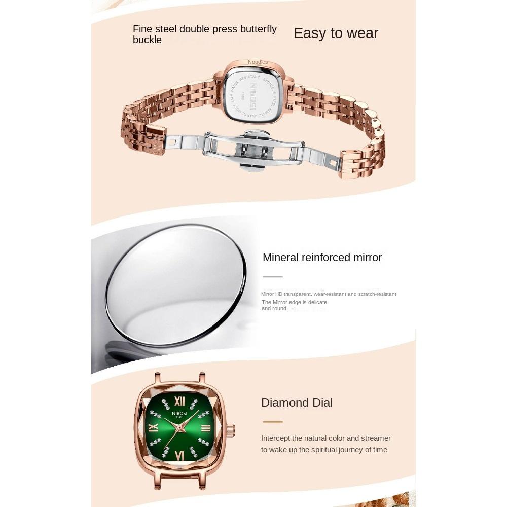 NIBOSI модные винтажные часы с бриллиантами, маленькие зеленые часы, женские часы, французские женские часы от кутюр