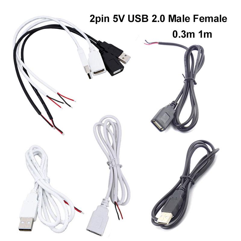 2-контактный 5В USB 2.0 штекер-розетка Кабель-удлинитель питания черный белый 0,3 м 1 м для компьютерных аксессуаров