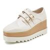 Japanned Leather Double Buckle Brogue Shoes Woman Square Toe High Pltaform Flats Mixed Color Bottom Muffins Shoes for Woman 2024