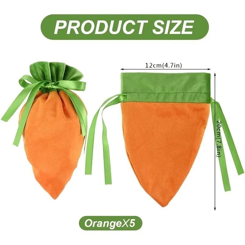 1-30PCS 2026 Easter Carrot Velvet DrawstringGift Bags with Bunny Ears Orange and GreenDesign for Spring Party FavorsCandyStorage