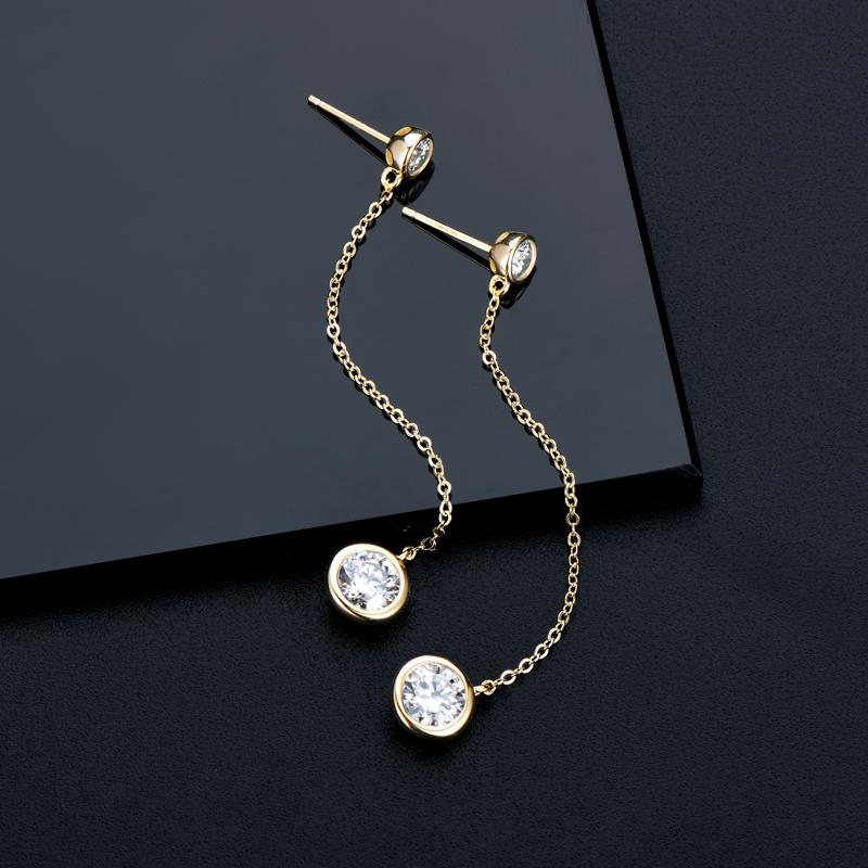 IOGOU Long Tassel Drop Earings 1.6cttw Bezel Moissanite for Women Original 925 Silver Girls Fine Jewelry 14k Gold