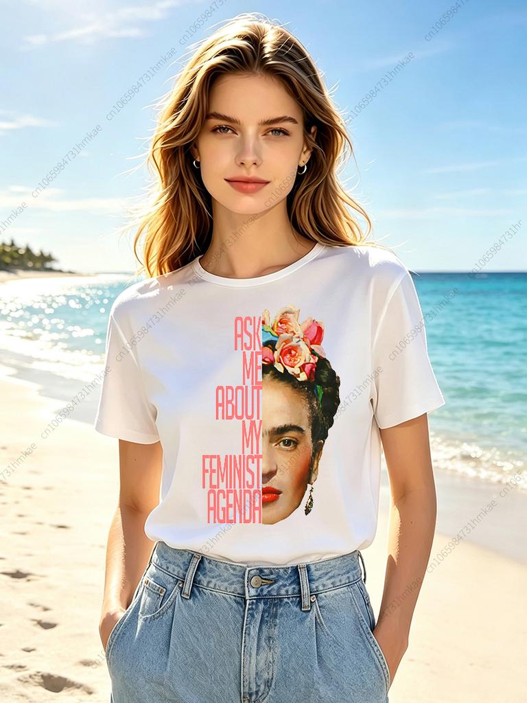 1pcs Fashion Frida Kahlo Unisex T Shirts For Girls Funny Vintage Feminist Printing Short Tshirts For Unisex Tshirts Lady Tops