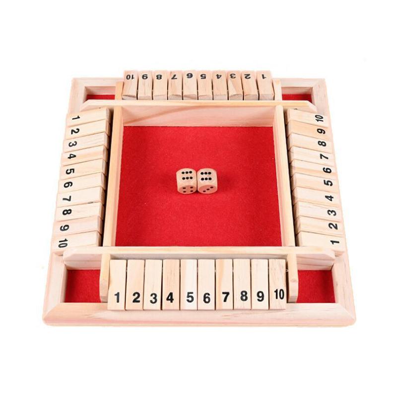 Wooden 4Players Shut The Box Dice Game Tabletop Family Parents Kids Board Games