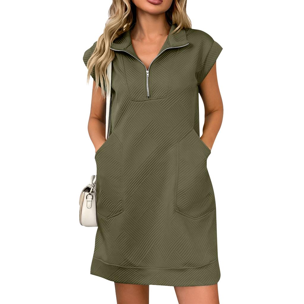 Женское свободное повседневное модное платье с коротким рукавом и карманом, однотонное платье