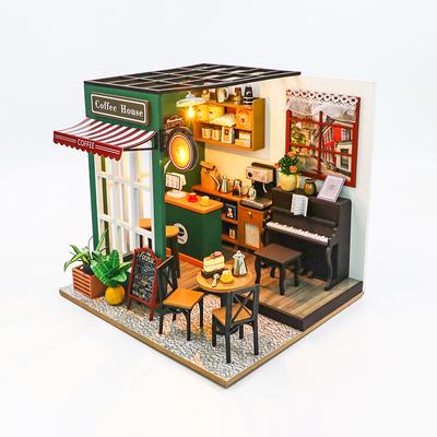 Сделай сам 3D пазлы Деревянная игрушка Миниатюрный кукольный домик Ручной работы Модель кукольного домика Строительные наборы Игрушки кофейня Для детей Подарки