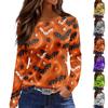 Women's Fashion Hem Slit Casual Halloween Printed Round Neck Long Sleeve Top
