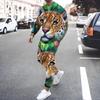 Мужской Комплект 3D Принт Животных С Длинным Рукавом Спортивный Костюм Футболка+Брюки Комплект из 2 предметов Круглый Вырез Толстовка Спортивные Штаны Костюм из 2 частей