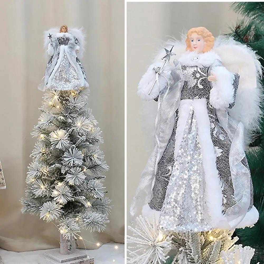 Ангел Верхушка Рождественской Елки Крылья Navidad Ангел Верхушка Елки Звезда Украшения ПВХ 30см Сказочный Ангел Украшения Двор Кафе Дом
