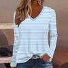 Модная женская футболка с V-образным вырезом и длинным рукавом с 3D-принтом в виде полосатого цветочного узора, осенняя, повседневная, дышащая, женская одежда, топы