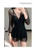 Women's Summer New Slimming Lace Long Sleeve Swimsuit Slim Fit One-Piece Bathing Suit Conservative Style