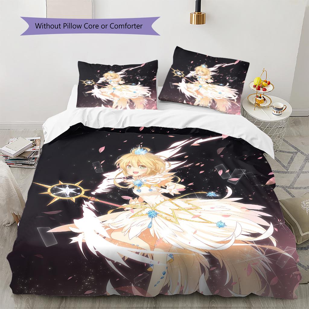 Cardcaptor Sakura Sakura Theme Bedding Set, 1 Duvet Cover & 2 Pillowcases, Suitable for Home Furnishing, Ideal Gift for Fans