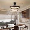 Song Dynasty Mid-Century Retro Solid Wood Invisible Ceiling Fan Light for Bedroom, Living Room, and Restaurant.