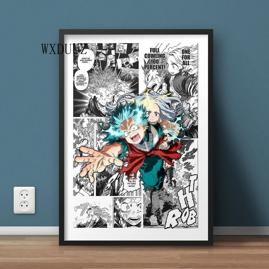 Винтажный аниме-фигурка «Мой герой Академии», черно-белый постер Izuku/Shoto, настенное искусство Kawaii, домашний декор, холст, постеры
