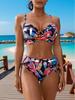 European and American swimsuit women's plus size split swimsuit deep V sexy bikini high waist print swimsuit