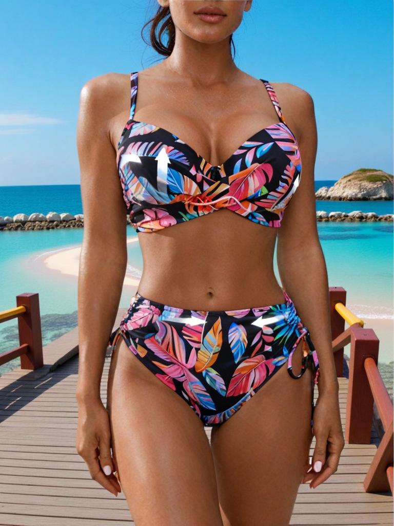 European and American swimsuit women's plus size split swimsuit deep V sexy bikini high waist print swimsuit