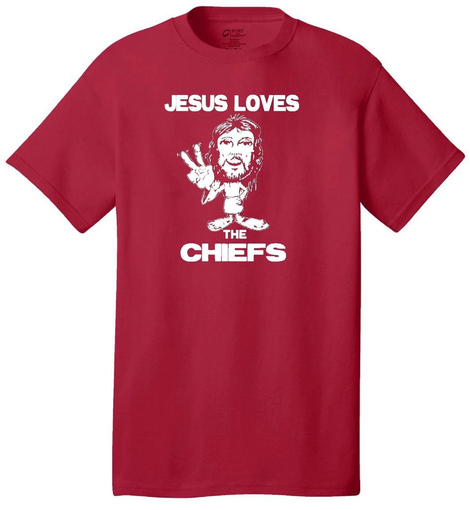 JESUS LOVES THE CHIEFS CHRISTIAN HARDCORE FOOTBALL FAN JERSEY T-shirt Tops Tees Unisex