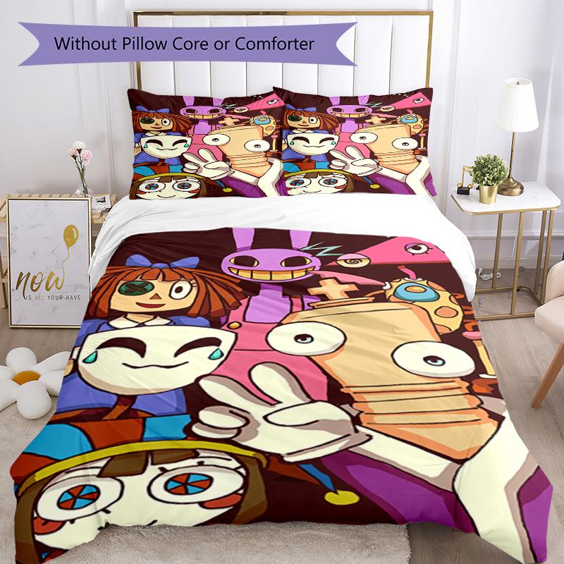 Digital Circus Bedding Set Breathable Duvet Cover with Pillowcases Decorative Bed Linen for Bedroom Home Decoration Birthday Gift