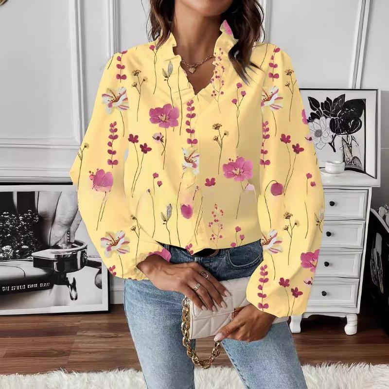 Spring Autumn Lotus Leaf Edge Shirt Women's Long Sleeve Shirt