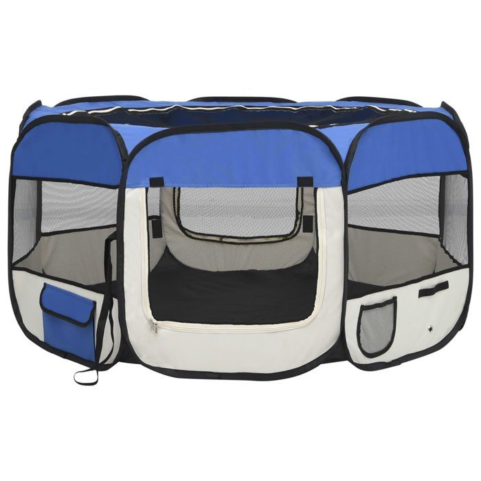 VidaXL Parc Pliable pour Chien avec Sac de Transport Bleu 125x125x61 cm Enclos 171015