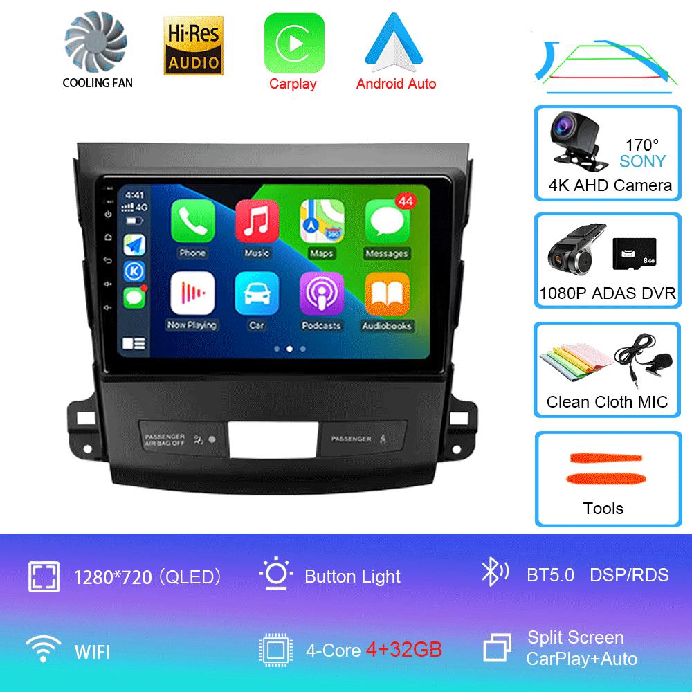 Автомобильное радио Android 14 Carplay для Mitsubishi Outlander 2006-2011 Peugeot 4007 Citroen C-Crosser GPS мультимедийный плеер стерео 2din