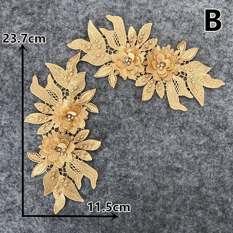 1 Pair Wedding Bridal Sew On Hollow Flower Lace Trim DIY Patches Embroidery Applique 3D