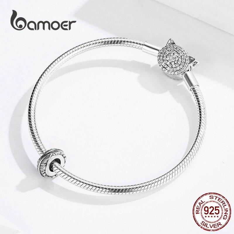 BAMOER Bohemia Feather Spacer Stopper с силиконовыми винтажными бусинами из стерлингового серебра 925 пробы