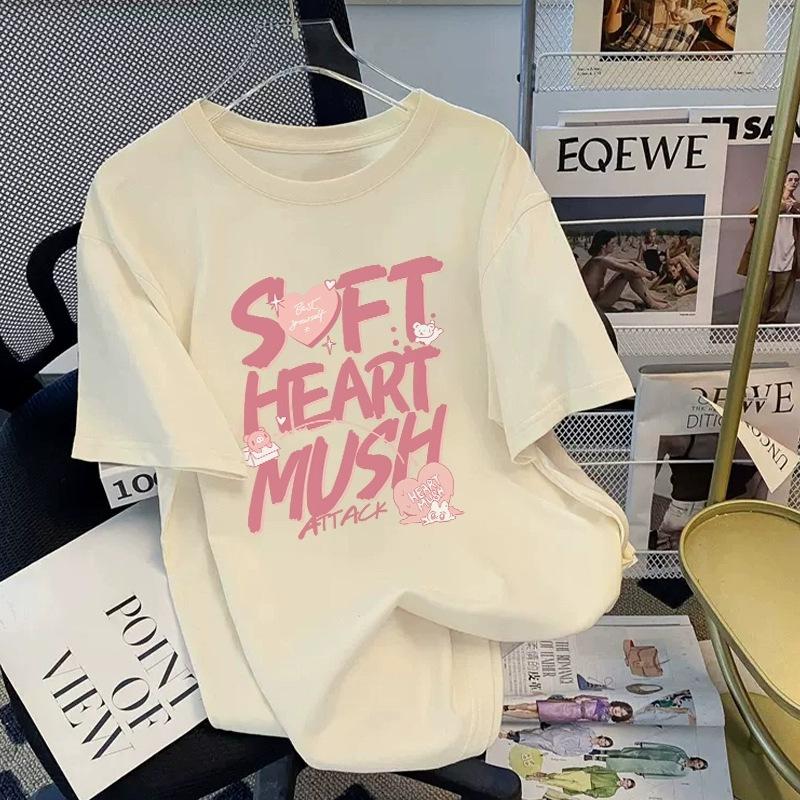 Футболка из чистого хлопка белого цвета с короткими рукавами для женщин на лето, новый большой размер, свободный дизайн, тонкий топ с короткими рукавами и принтом