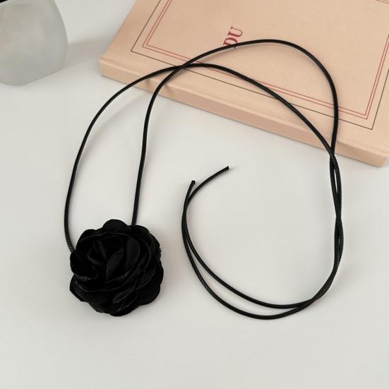 3D Rose Flower Choker Necklace Retro Black White Elegant Lace Up Adjustable Strappy
