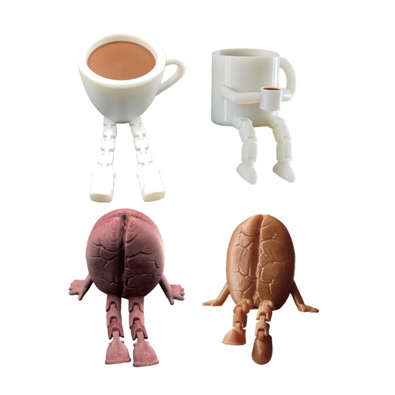 3D-печатные фигурки кофейных зерен/чашек с подвижными ножками, игрушка-фиджет, украшение для дома, офиса, рабочего стола, подарок