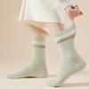 1 пара женских зимних носков, утолщенных, плюшевых, в полоску, средней длины, с высокой эластичностью, с противоскользящим покрытием