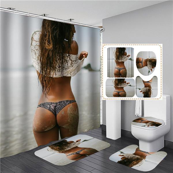Красота сексуальная женщина девушка занавеска для душа водостойкая занавеска для ванной комплект нескользящий коврик для ванной комнаты ковер крышка унитаза ковры