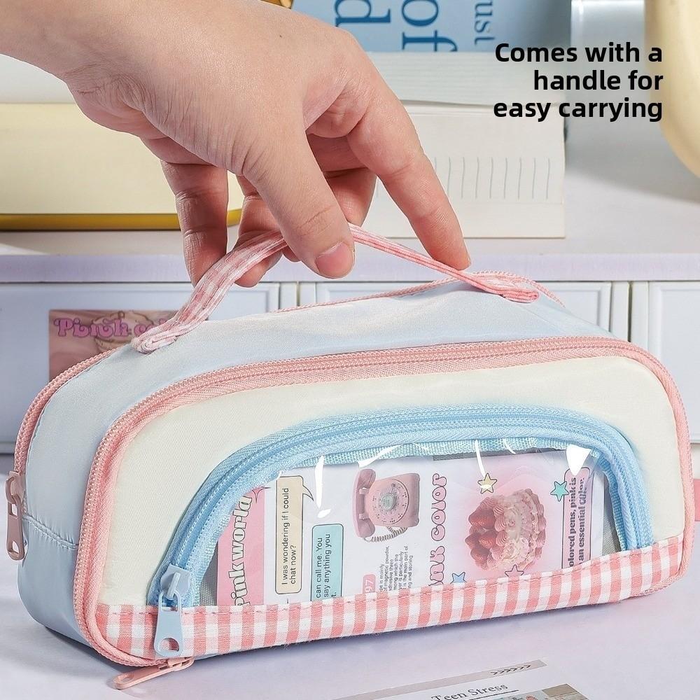 Makeup Bag Transparent Window Pencil Case Pencil Holder Pen Storage Bag  Student