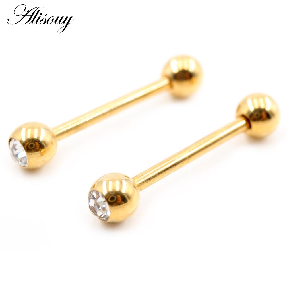 Alisouy 2 шт., 14 г/16 г, шарик из кубического циркона, кольца из нержавеющей стали для языка, пирсинг перегородки, промышленные серьги-штанги, украшения для тела