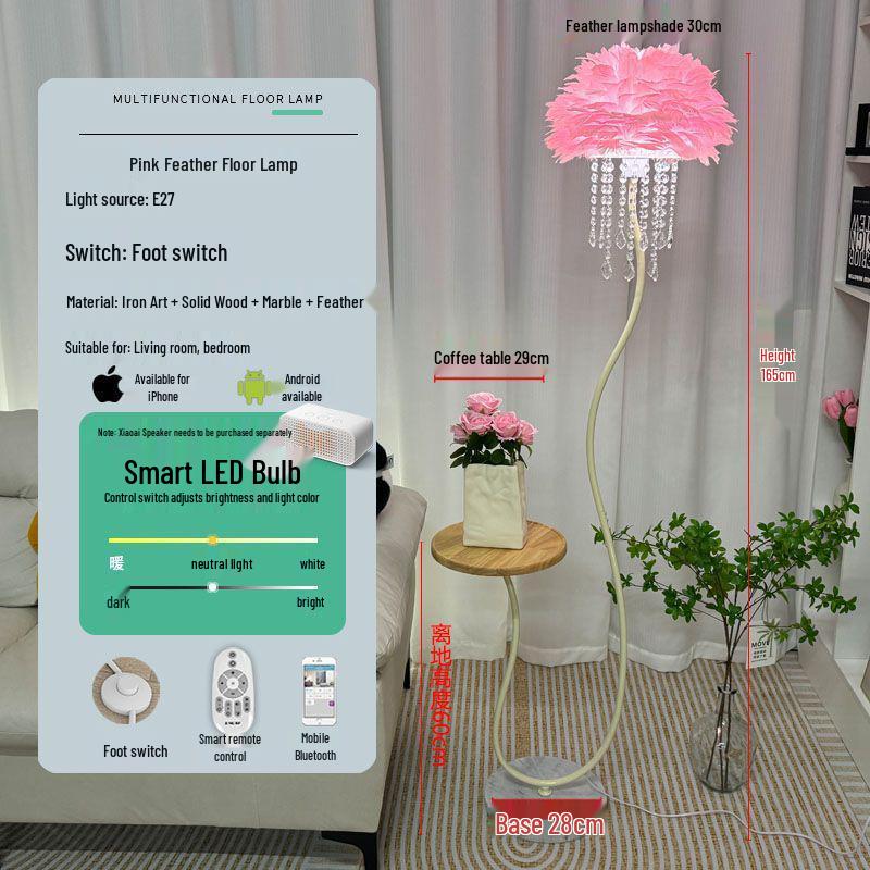 Элегантный хрустальный напольный светильник «Перо» с местом для хранения в виде приставного столика - Идеально для гостиной или спальни