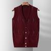Middle-aged and Elderly People Vest Sweater Male Grandfather Vest Sleeveless Sweater V-neck Cardigan Wool Dad Autumn Clothes