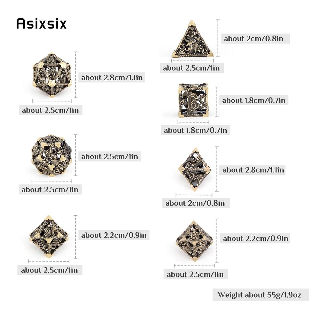 7 Pcs Yellow Flying Dragon Metal Dice Hollow Metal Polyhedral Dice Set Suitable for Role-Playing RPG Board Game Card Game