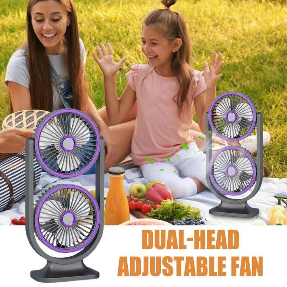 USB Rechargeable Dual-Head Desktop Fan 5 Gear Small Electric Fan  Home Living Room