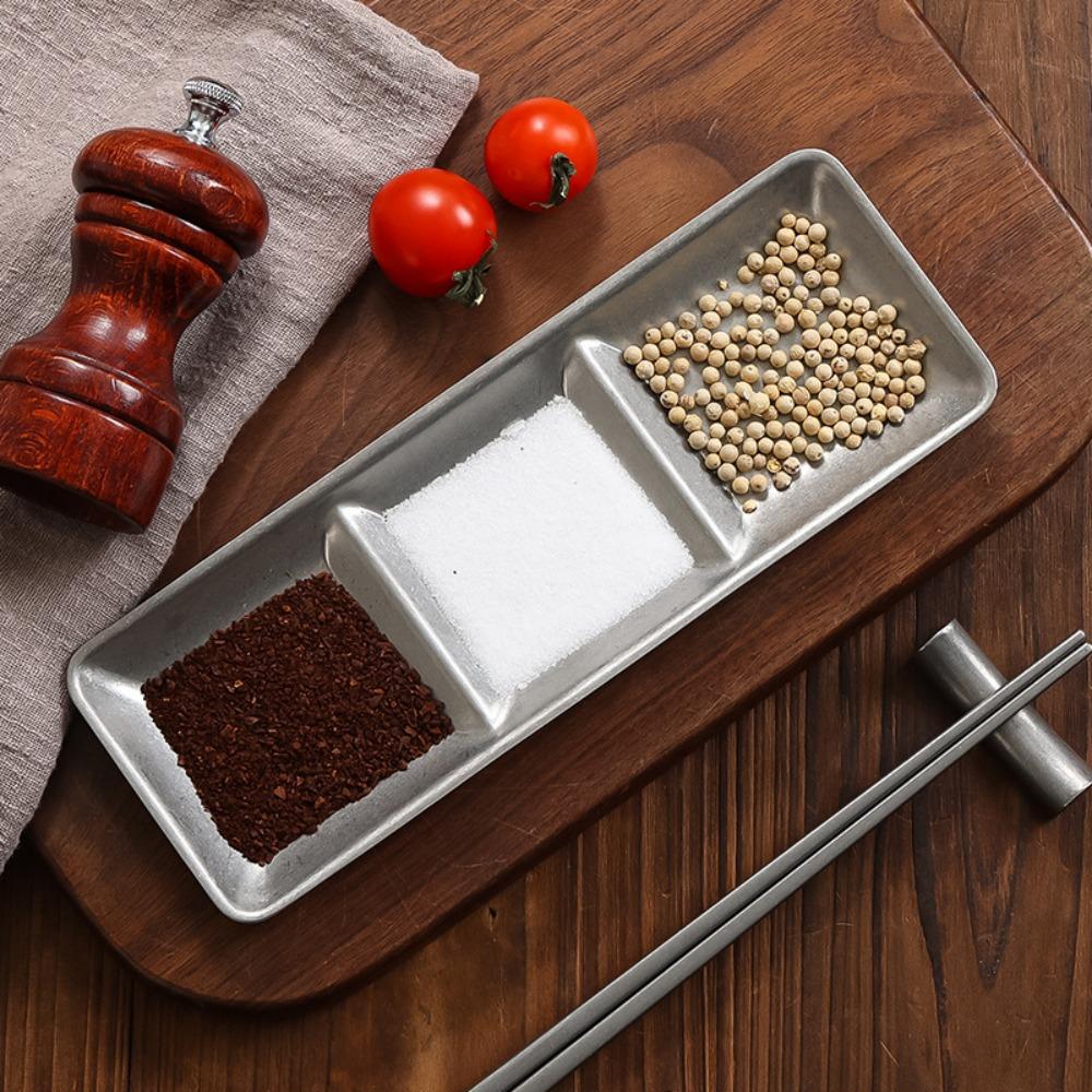 2Pcs Stainless Steel Korean Sauce Dish Irregular Shape Industrial Style Condiment Dish Vintage Separated Seasoning Tray BBQ
