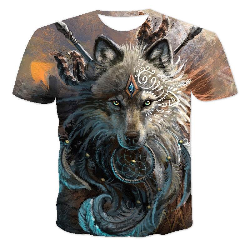 Летняя футболка для мужчин с принтом животных и волков, повседневная одежда с коротким рукавом, модная уличная футболка с круглым вырезом, свободные мужские футболки