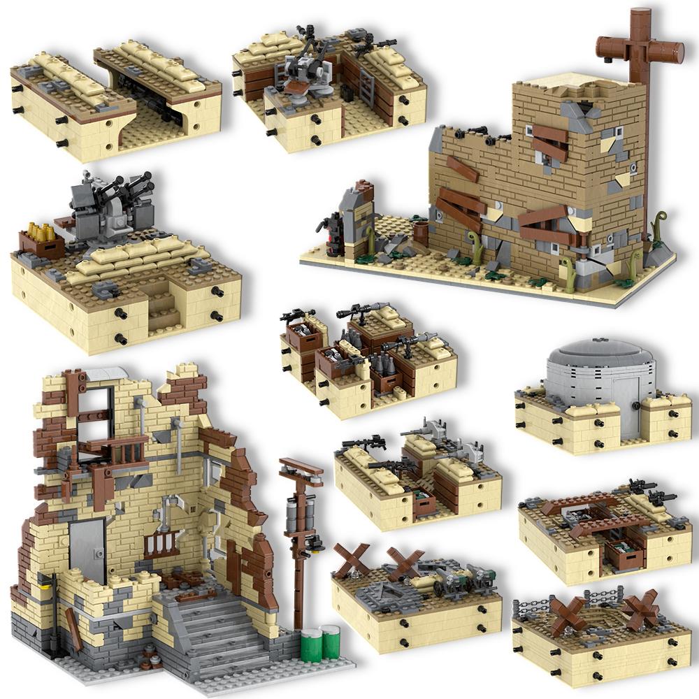 WW2 Series Military Battlefield Ruins War Related Building Blocks Blockhouse Model Toy Medieval Gift For Children Adults DIY MOC