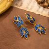 Gold-Plated Vintage-Style Leaf Stud Earrings with Multicolored Gemstones