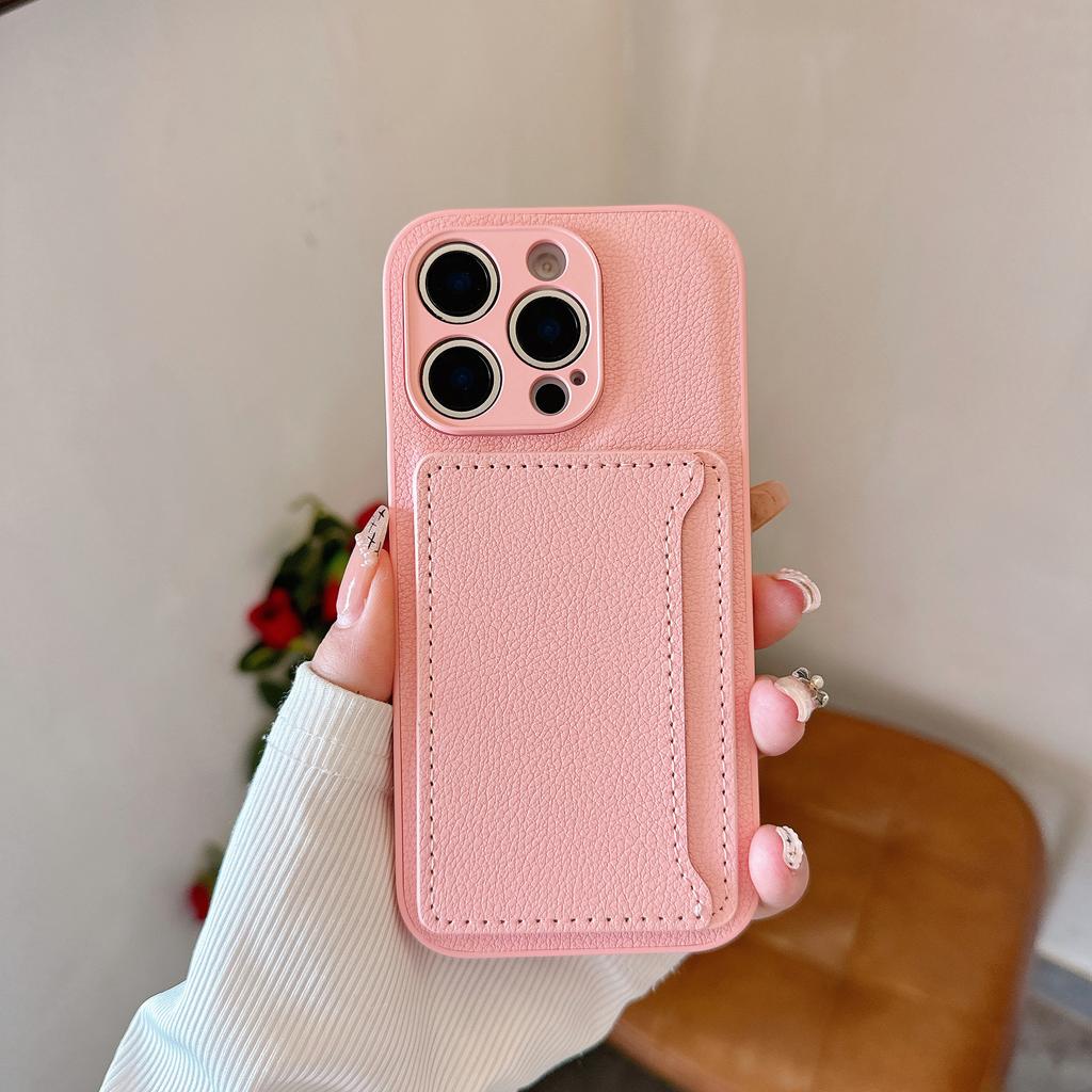 Чехол-кошелек из однотонной кожи личи для iPhone 16 15 14 13 12 Mini 11 Pro X XS XR Max 8 7 Plus с отделением для карт и защитным чехлом