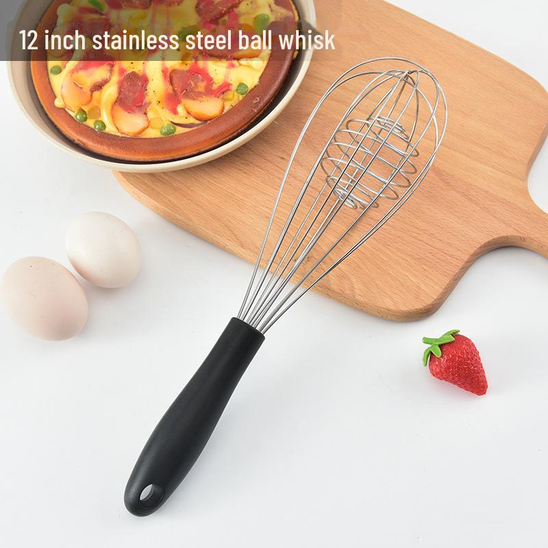 Stainless Steel Egg Beater with Rubber Handle - Handheld Mixer for Baking and Frothing