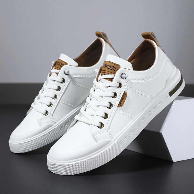 Fashion New Men's Low-Top Leather Sneakers Soft Durable White Casual Shoes Trendy Versatile Skate-Inspired Footwear for Streetwear Daily