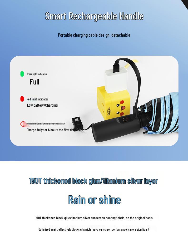 Men's High-End Folding Umbrella with Cooling Fan, Charging Sunscreen, Sunshade, and Rain Protection.