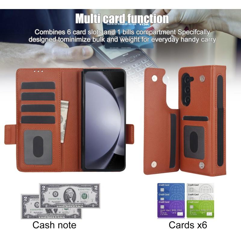 Foldable Phone Case With Card Slot Pen Holder Stand Galaxy Z Fold7 6 5 PU Leather Flip Cover
